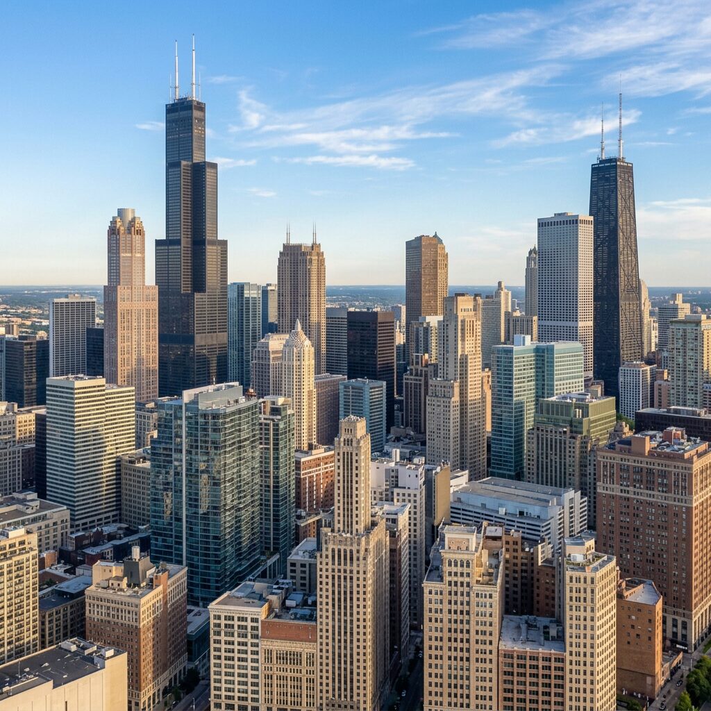 Chicago skyline during daytime near the Illinois Medical District