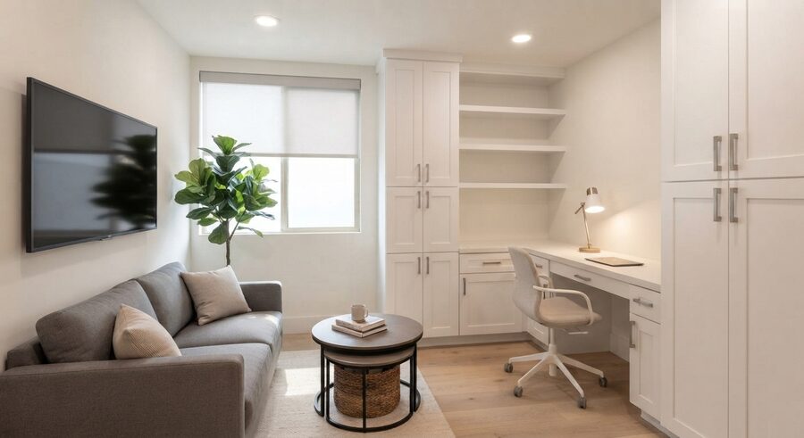 Fully furnished living and study space